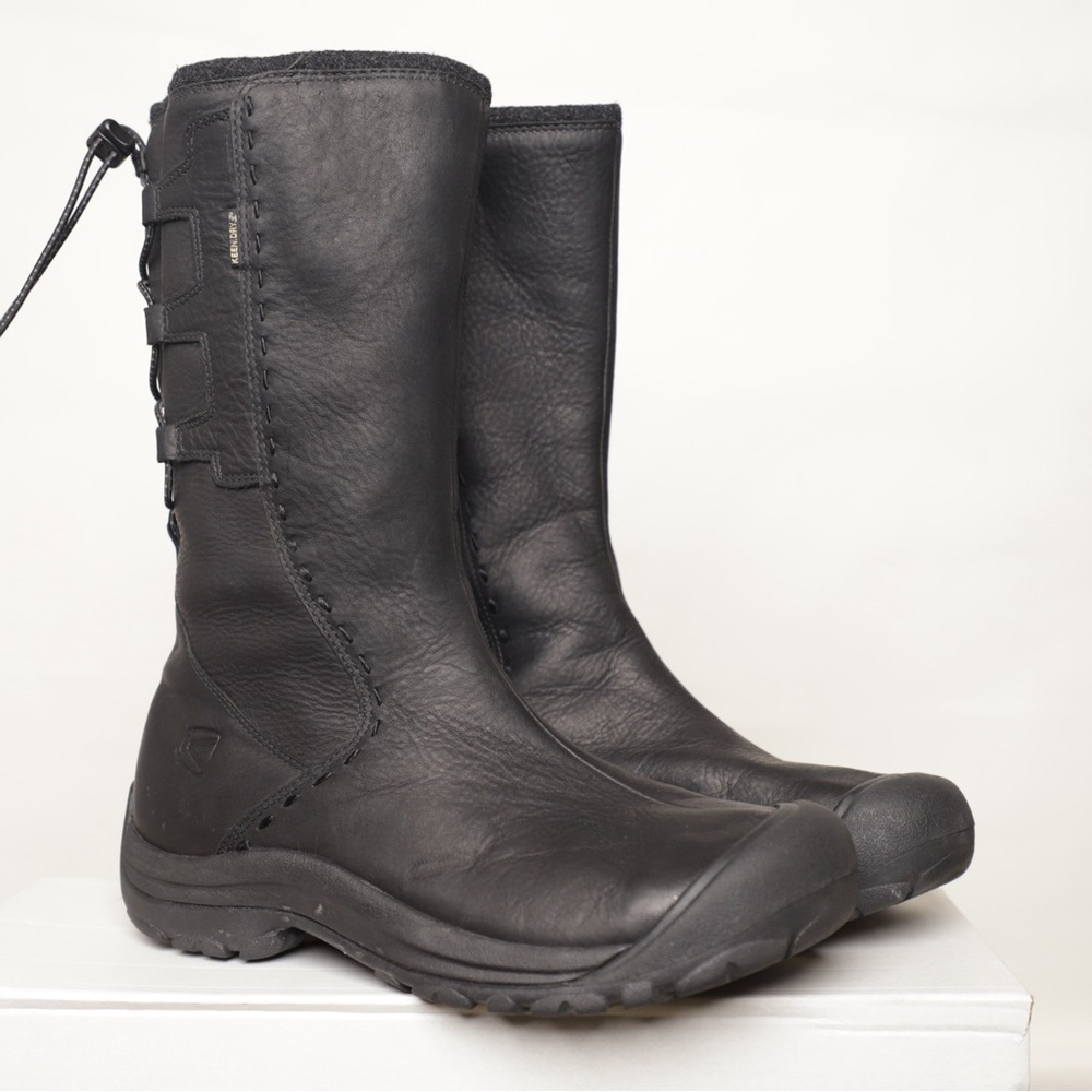 Keen Women's Black Dry Mid Calf Winthrop Winter Leather Lace Up Boots Size 10